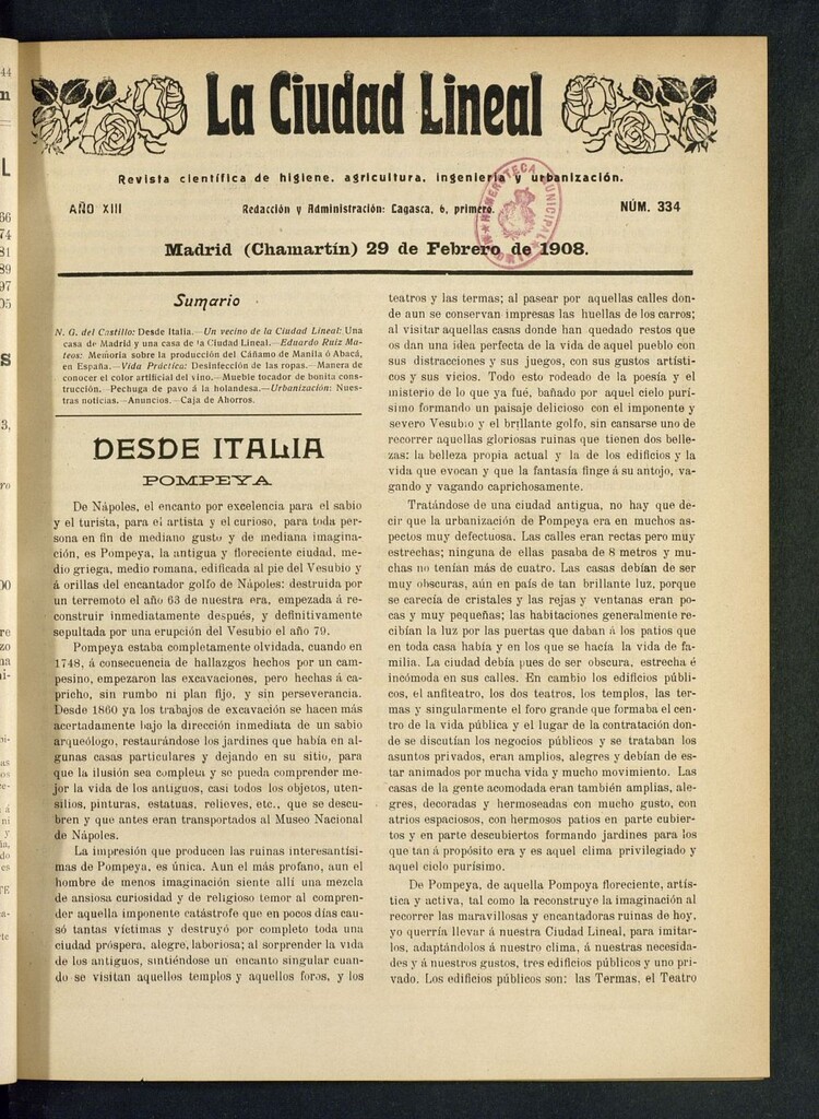 Miniatura de La Ciudad Lineal : órgano oficial de la Compañía Madrileña de Urbanización del 29 de febrero de 1908