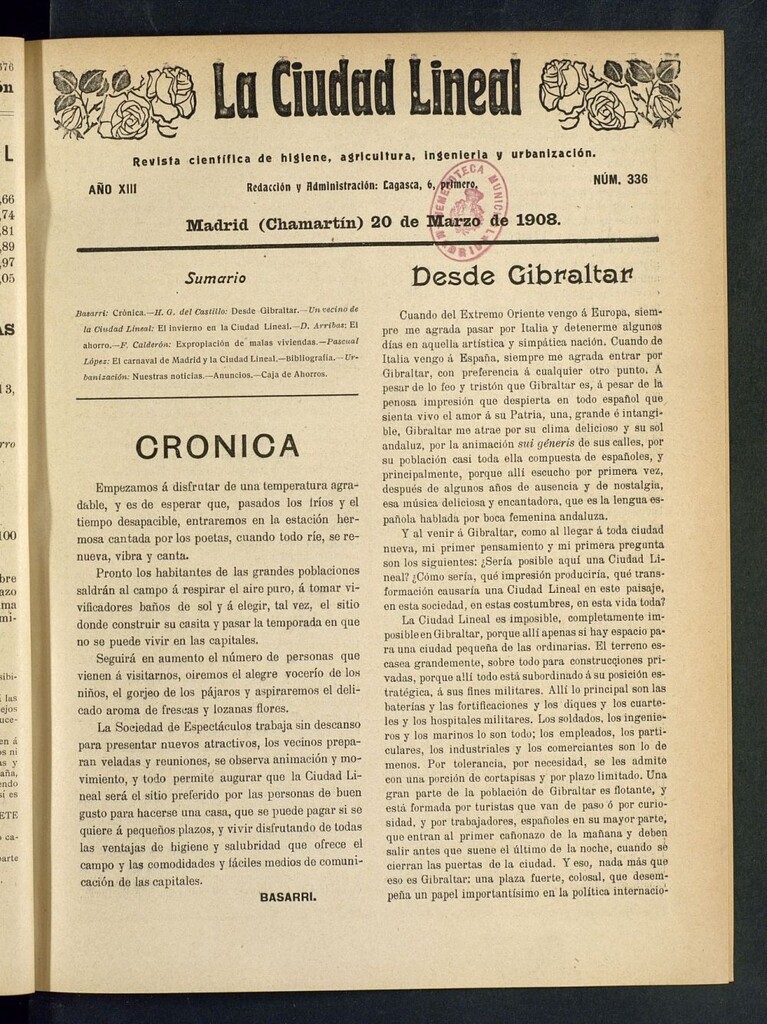 Miniatura de La Ciudad Lineal : órgano oficial de la Compañía Madrileña de Urbanización del 20 de marzo de 1908