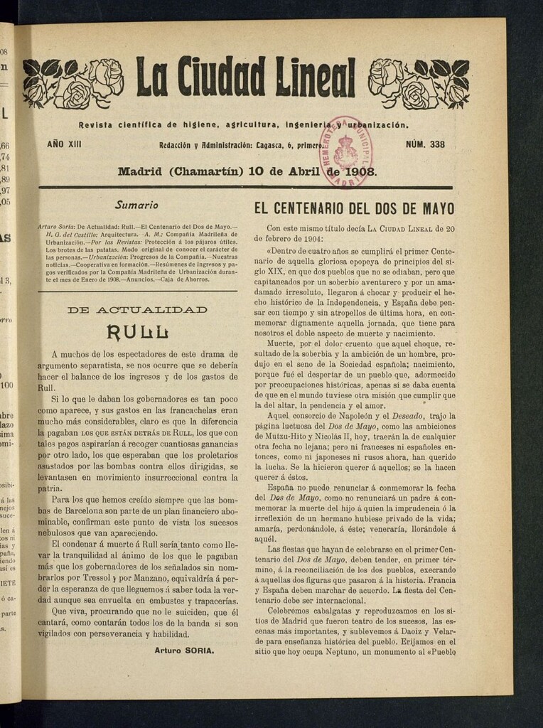 Miniatura de La Ciudad Lineal : órgano oficial de la Compañía Madrileña de Urbanización del 10 de abril de 1908