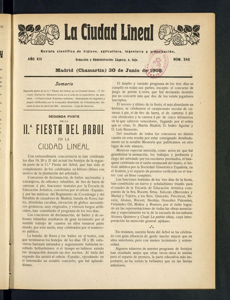 Miniatura de La Ciudad Lineal : órgano oficial de la Compañía Madrileña de Urbanización del 30 de junio de 1908
