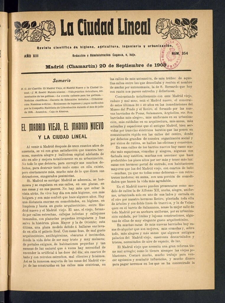 Miniatura de La Ciudad Lineal : órgano oficial de la Compañía Madrileña de Urbanización del 20 de septiembre de 1908