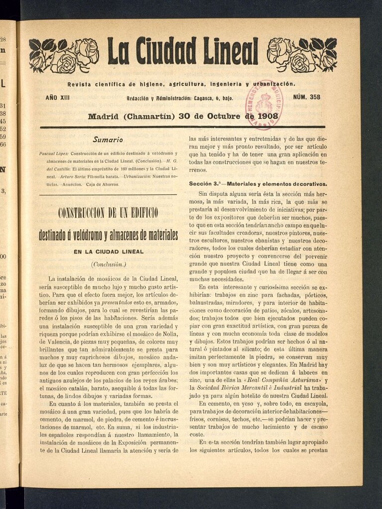 Miniatura de La Ciudad Lineal : órgano oficial de la Compañía Madrileña de Urbanización del 30 de octubre de 1908