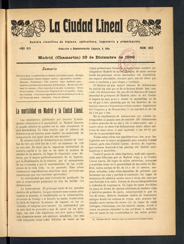 Miniatura de La Ciudad Lineal : órgano oficial de la Compañía Madrileña de Urbanización del 10 de diciembre de 1908