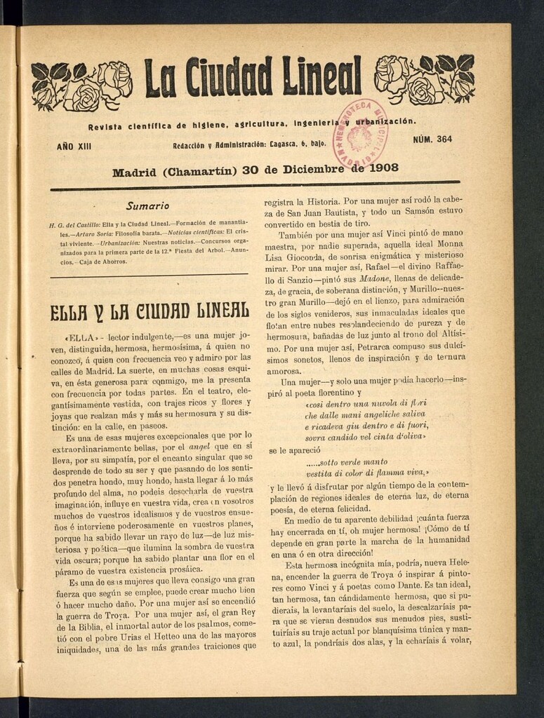 Miniatura de La Ciudad Lineal : órgano oficial de la Compañía Madrileña de Urbanización del 30 de diciembre de 1908