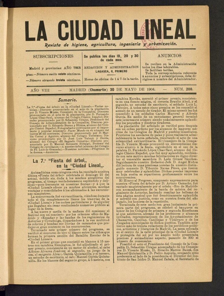 Miniatura de La Ciudad Lineal : órgano oficial de la Compañía Madrileña de Urbanización del 30 de mayo de 1904