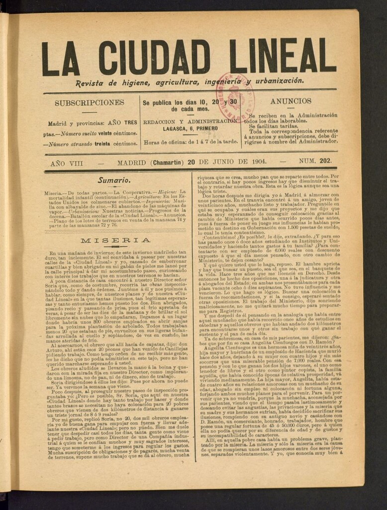 Miniatura de La Ciudad Lineal : órgano oficial de la Compañía Madrileña de Urbanización del 20 de junio de 1904
