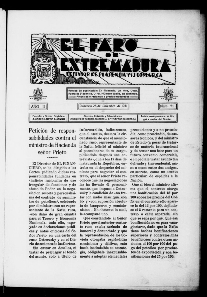 Miniatura de El Faro de Extremadura del 26 de diciembre de 1931, nº 71