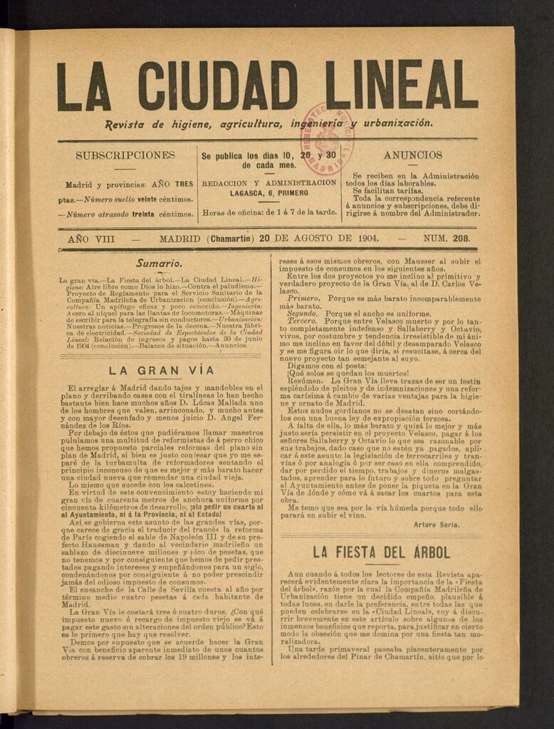 Miniatura de La Ciudad Lineal : órgano oficial de la Compañía Madrileña de Urbanización del 20 de agosto de 1904