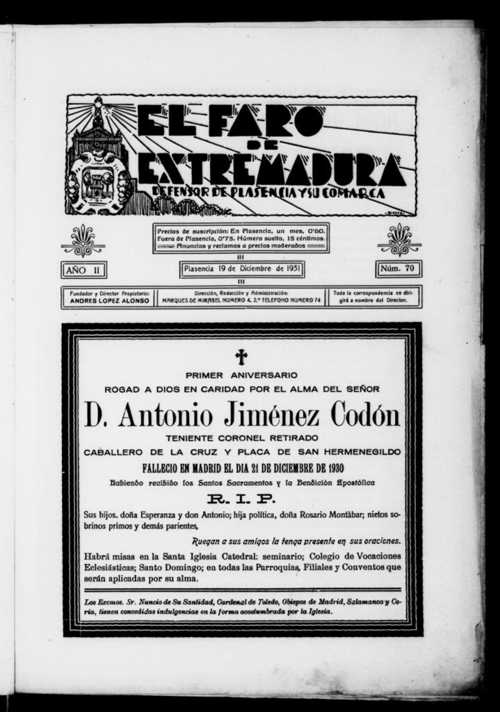 Miniatura de El Faro de Extremadura del 19 de diciembre de 1931, nº 70