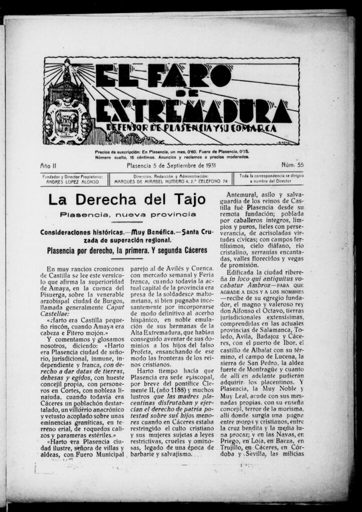Miniatura de El Faro de Extremadura del 5 de septiembre de 1931, nº 55