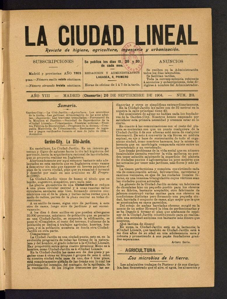 Miniatura de La Ciudad Lineal : órgano oficial de la Compañía Madrileña de Urbanización del 20 de septiembre de 1904