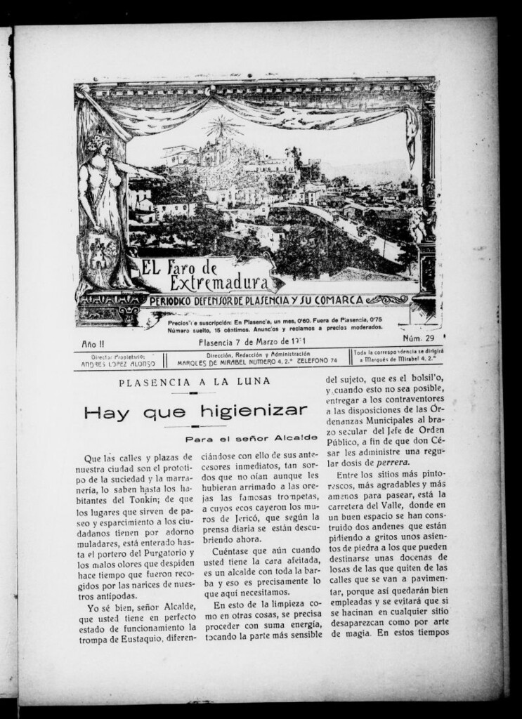 Miniatura de El Faro de Extremadura : periódico defensor de Plasencia y su comarca del 7 de marzo de 1931, nº 29