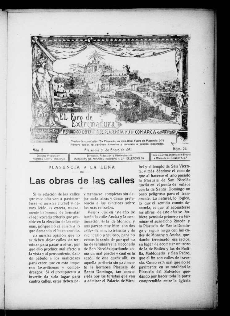 Miniatura de El Faro de Extremadura : periódico defensor de Plasencia y su comarca del 31 de enero de 1931, nº 24