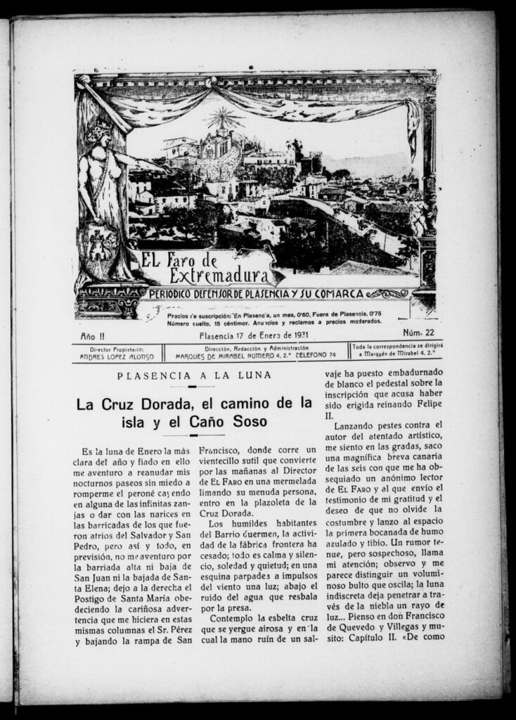 Miniatura de El Faro de Extremadura : periódico defensor de Plasencia y su comarca del 17 de enero de 1931, nº 22