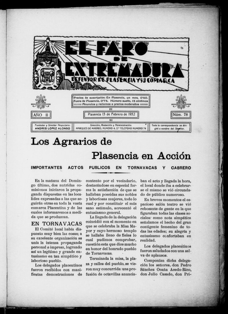 Miniatura de El Faro de Extremadura del 13 de febrero de 1932, nº 78
