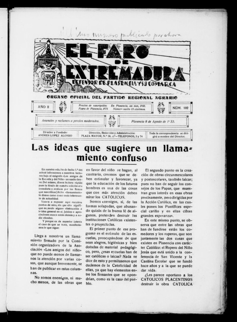 Miniatura de El Faro de Extremadura del 8 de agosto de 1932, nº 102