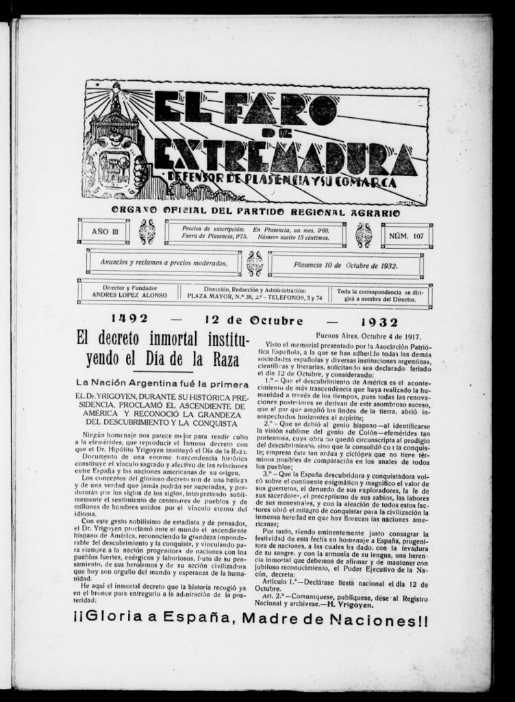 Miniatura de El Faro de Extremadura del 10 de octubre de 1932, nº 107