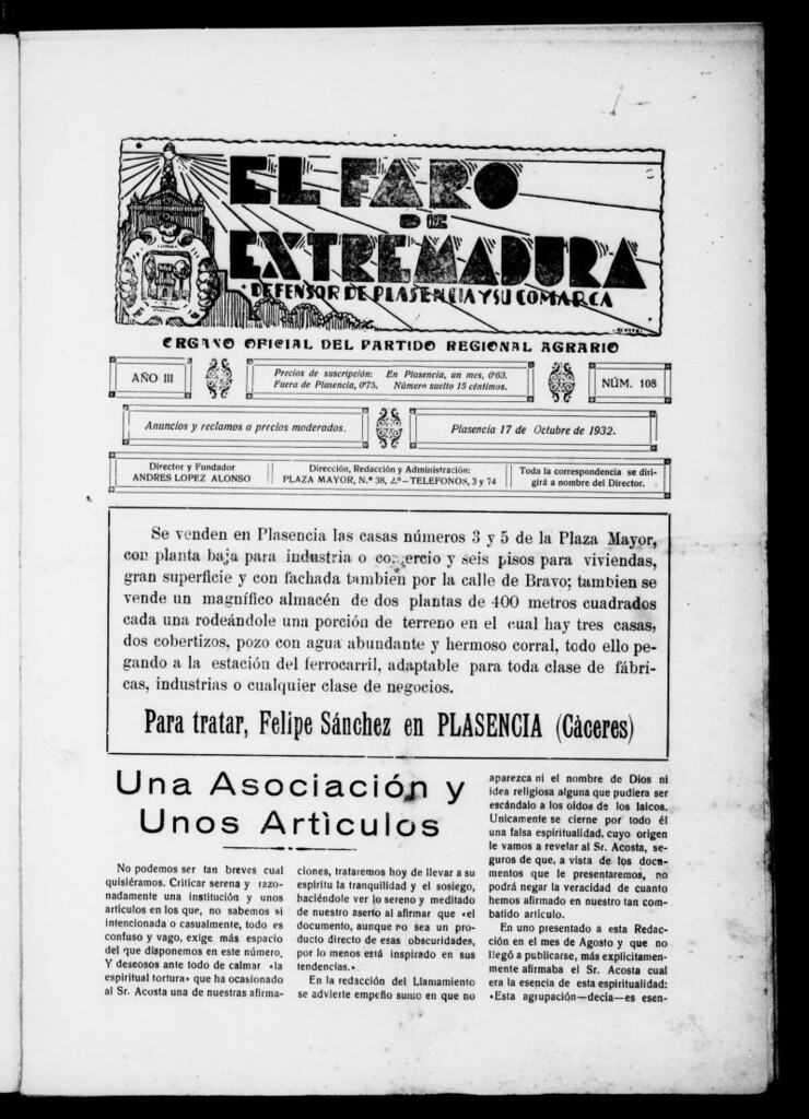 Miniatura de El Faro de Extremadura del 17 de octubre de 1932, nº 108