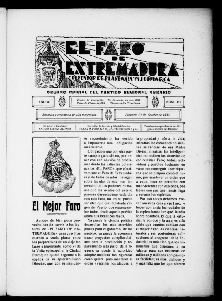 Miniatura de El Faro de Extremadura del 31 de octubre de 1932, nº 110