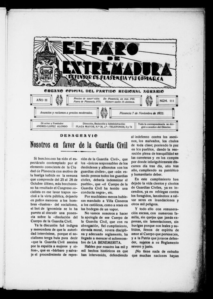 Miniatura de El Faro de Extremadura del 7 de noviembre de 1932, nº 111