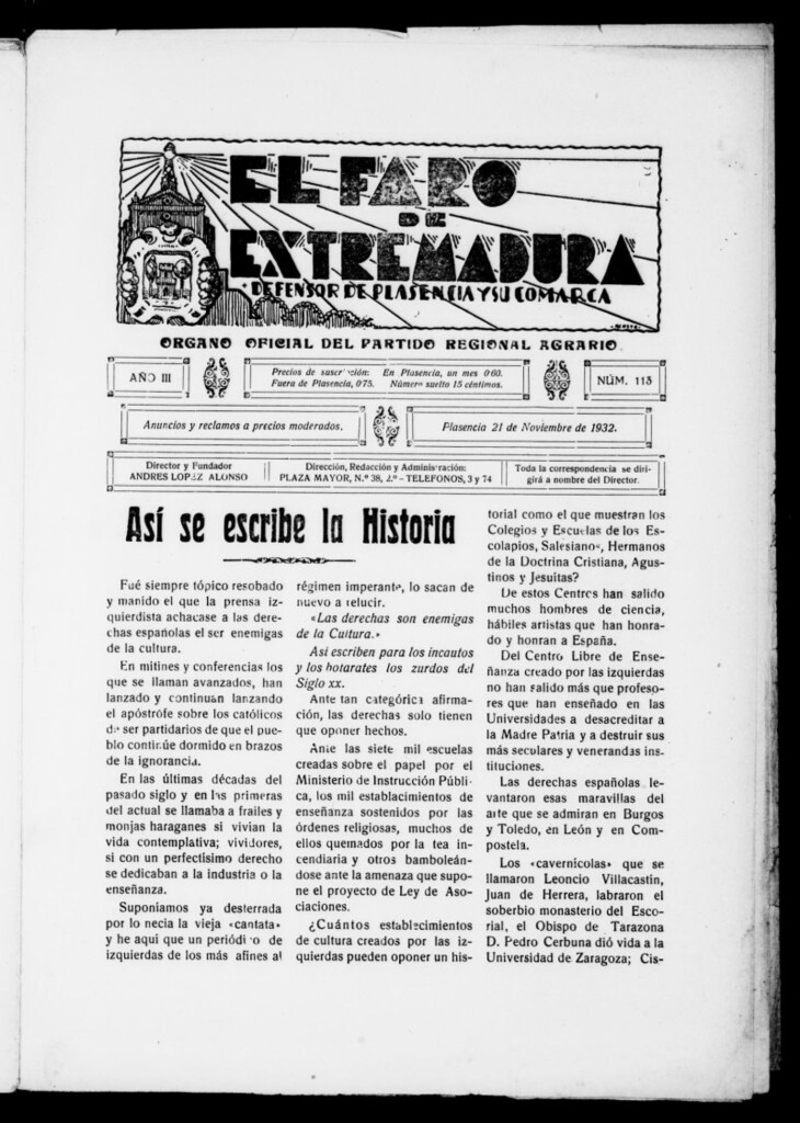 Miniatura de El Faro de Extremadura del 21 de noviembre de 1932, nº 113