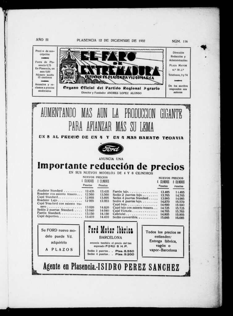 Miniatura de El Faro de Extremadura del 12 de diciembre de 1932, nº 116