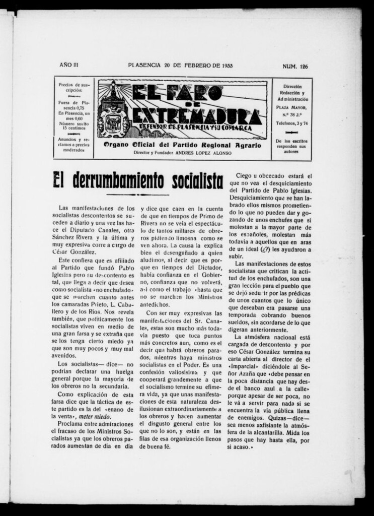 Miniatura de El Faro de Extremadura del 20 de febrero de 1933, nº 126