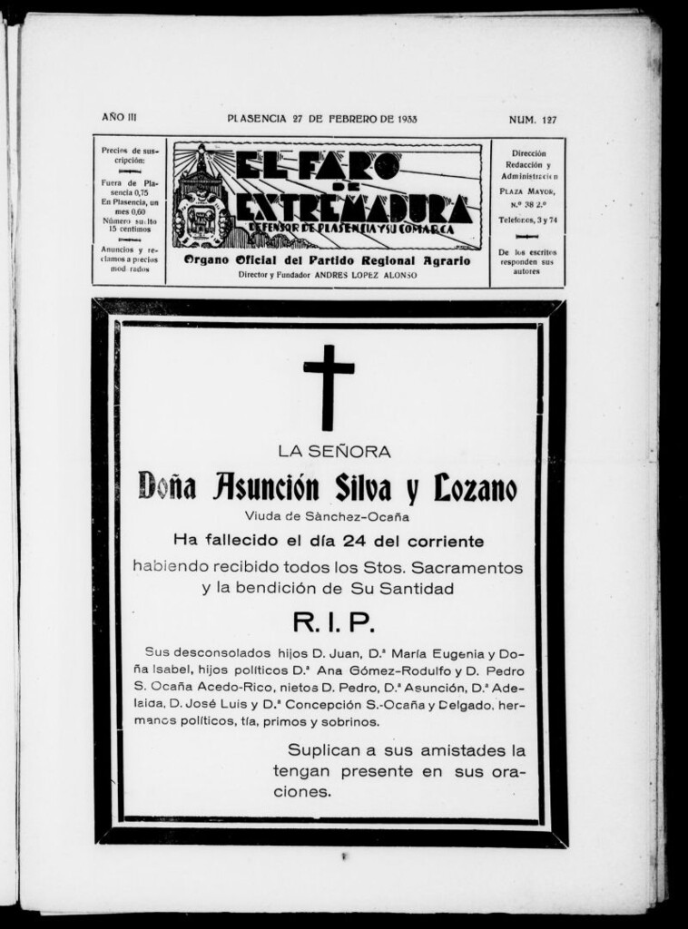 Miniatura de El Faro de Extremadura del 27 de febrero de 1933, nº 127