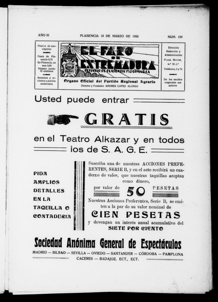 Miniatura de El Faro de Extremadura del 13 de marzo de 1933, nº 129