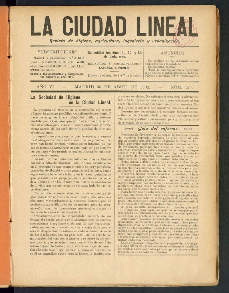 Miniatura de La Ciudad Lineal : órgano oficial de la Compañia Madrileña de Urbanización del 30 de abril de 1902