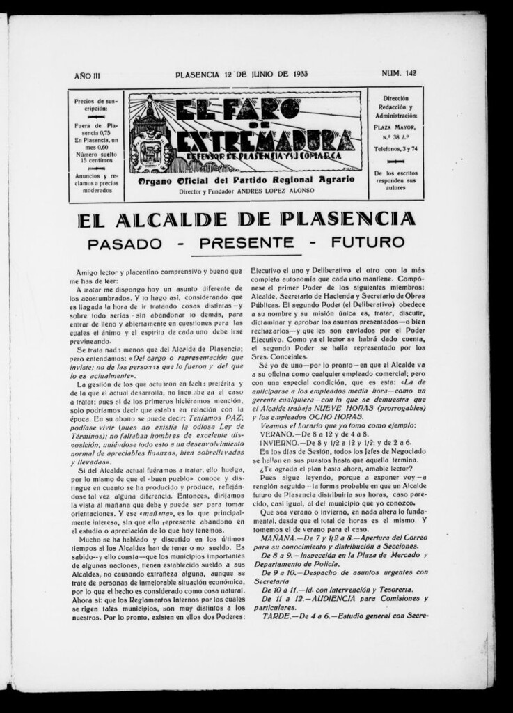 Miniatura de El Faro de Extremadura del 12 de junio de 1933, nº 142