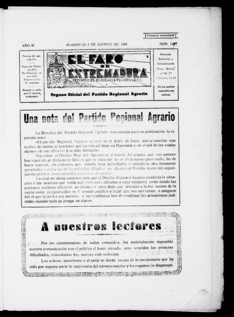 Miniatura de El Faro de Extremadura del 7 de agosto de 1933, nº 149