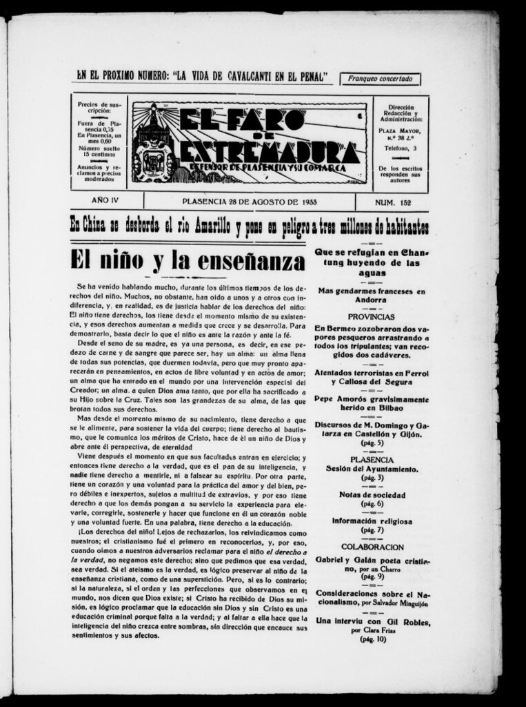 Miniatura de El Faro de Extremadura del 28 de agosto de 1933, nº 152
