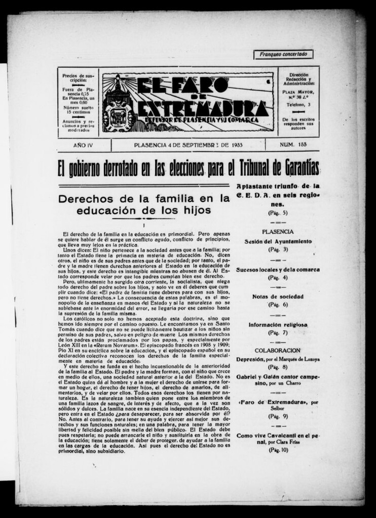 Miniatura de El Faro de Extremadura del 4 de septiembre de 1933, nº 153