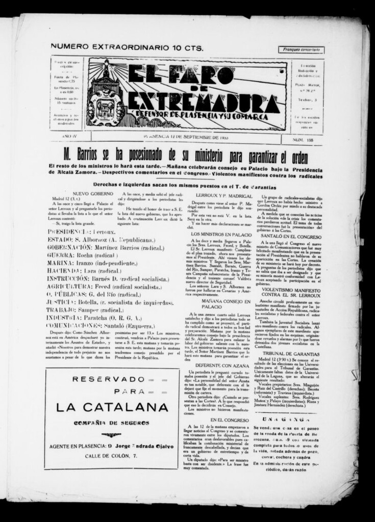 Miniatura de El Faro de Extremadura del 12 de septiembre de 1933, nº 155