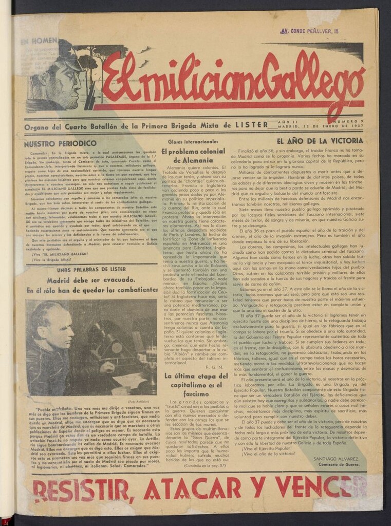 Miniatura de El Miliciano Gallego: órgano del Cuarto Batallón de la Primera Brigada Mixta de Líster