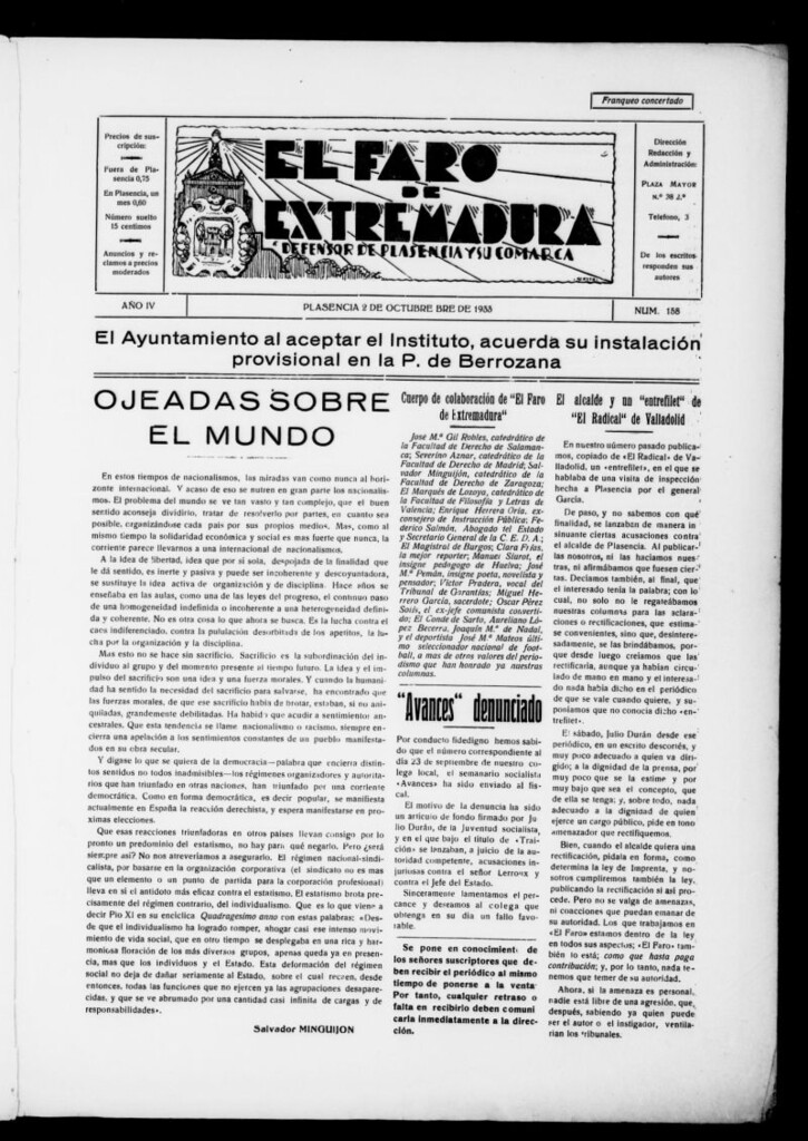 Miniatura de El Faro de Extremadura del 2 de octubre de 1933, nº 158