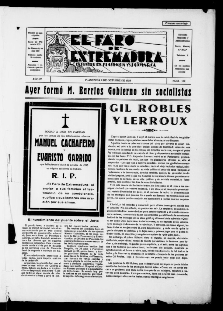 Miniatura de El Faro de Extremadura del 9 de octubre de 1933, nº 159