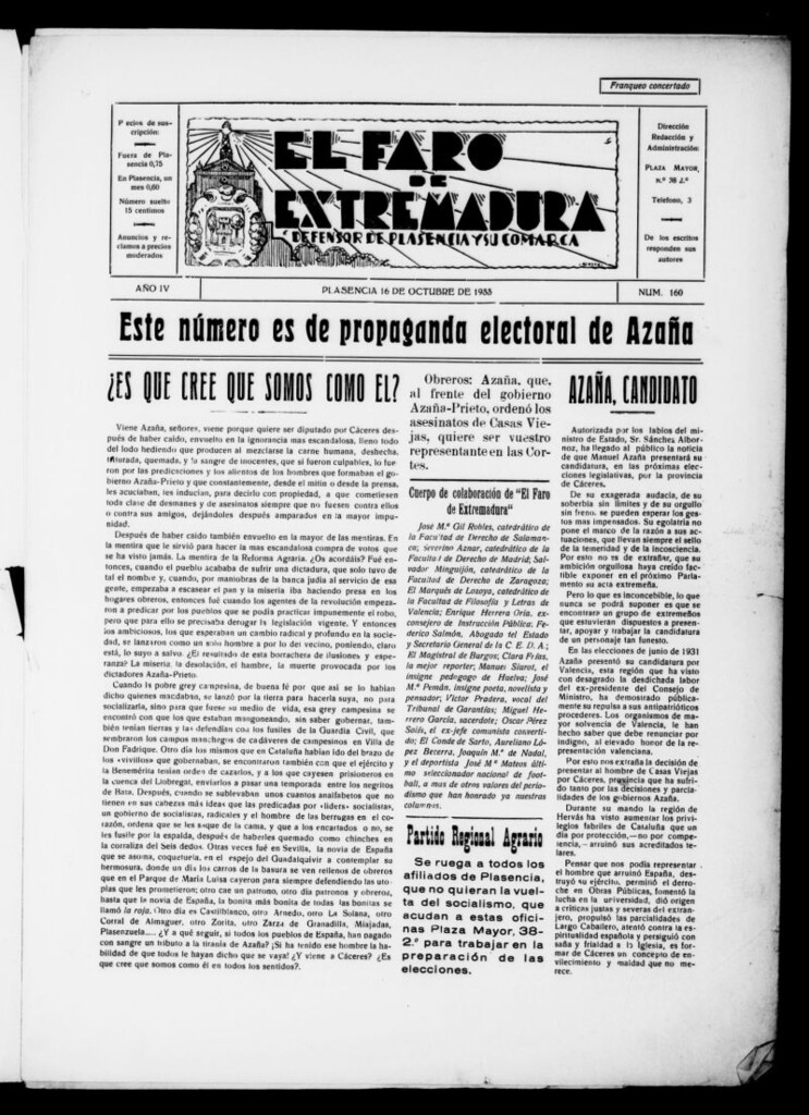 Miniatura de El Faro de Extremadura del 16 de octubre de 1933, nº 160