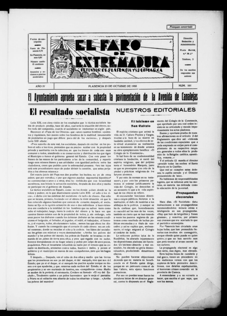 Miniatura de El Faro de Extremadura del 23 de octubre de 1933, nº 161