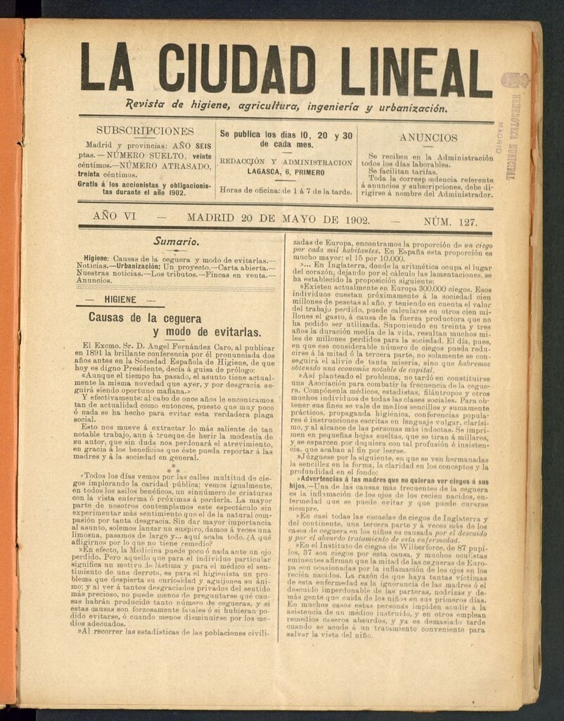 Miniatura de La Ciudad Lineal : órgano oficial de la Compañia Madrileña de Urbanización del 20 de mayo de 1902