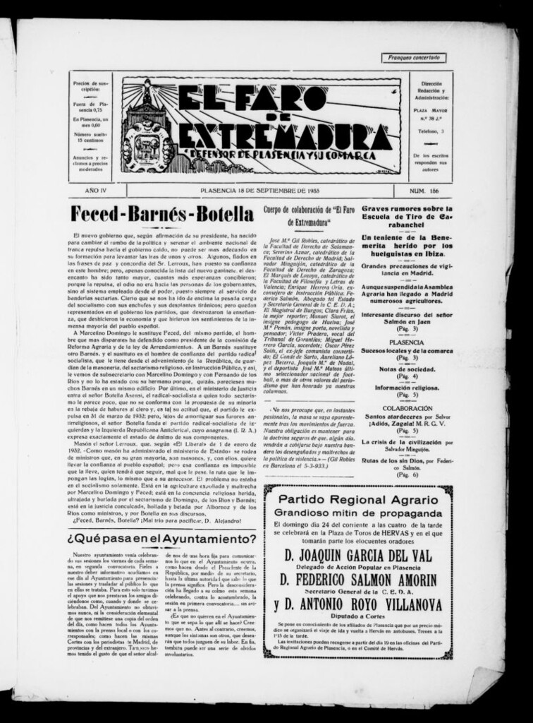 Miniatura de El Faro de Extremadura del 18 de septiembre de 1933, nº 156