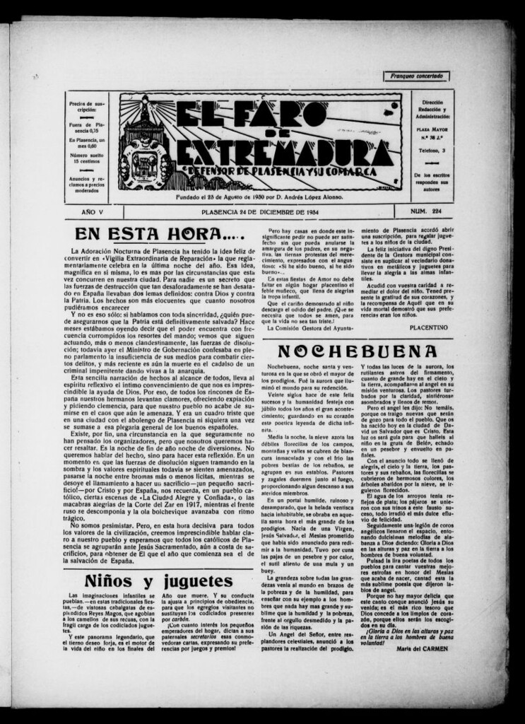 Miniatura de El Faro de Extremadura del 24 de diciembre de 1934, nº 224