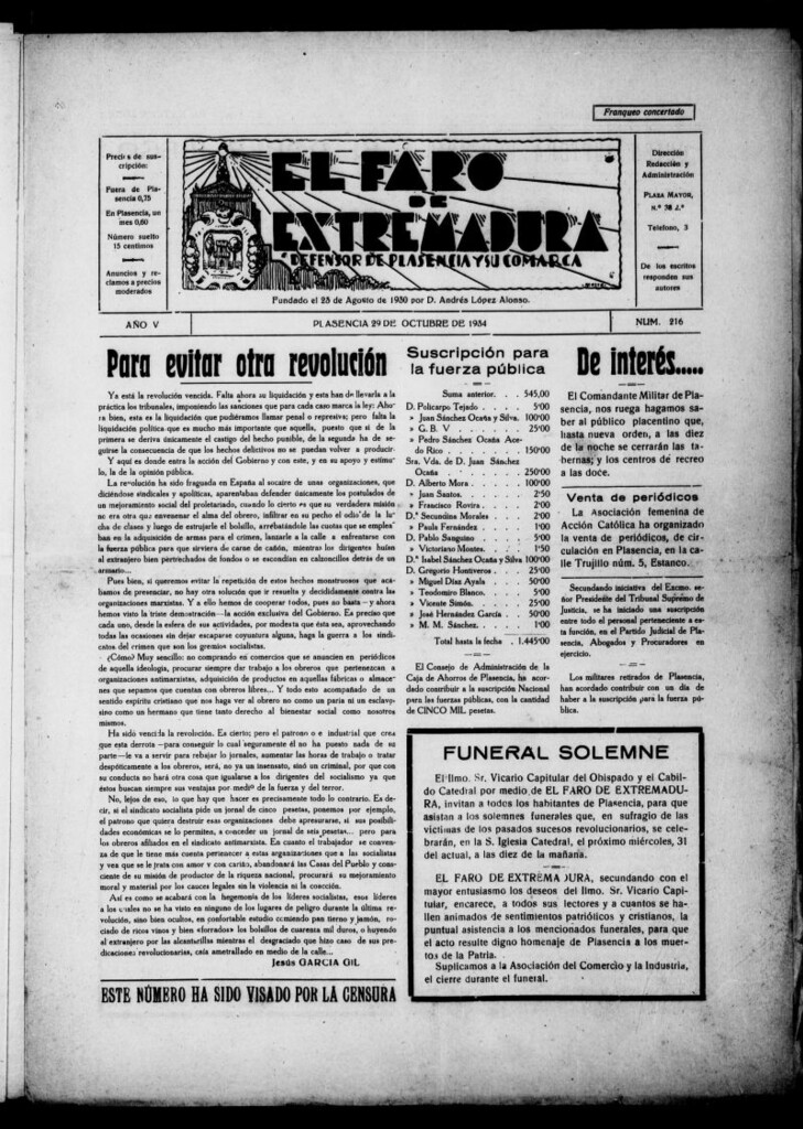 Miniatura de El Faro de Extremadura del 29 de octubre de 1934, nº 216
