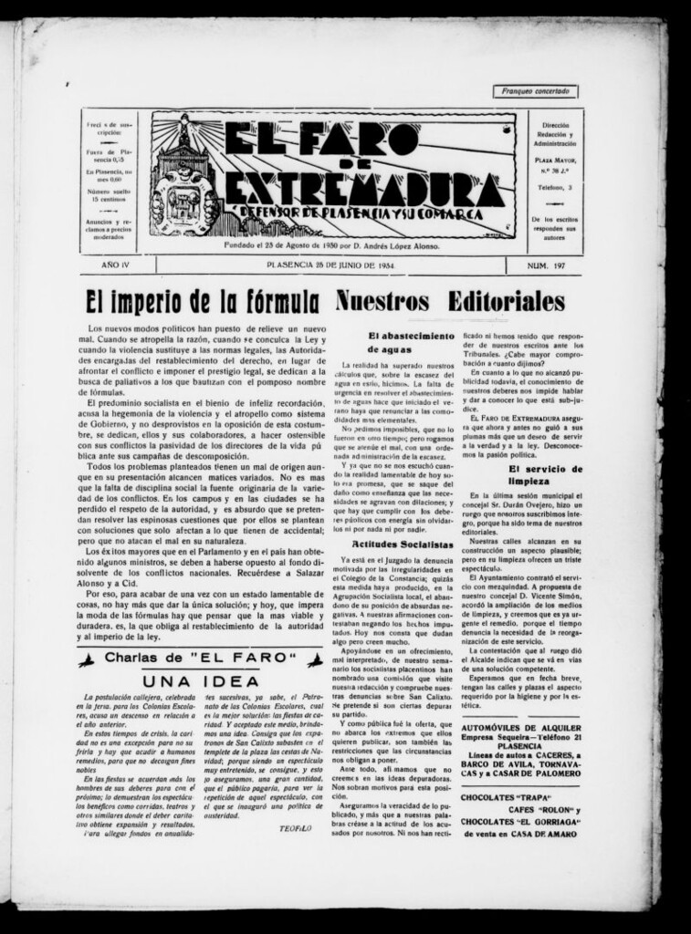 Miniatura de El Faro de Extremadura del 25 de junio de 1934, nº 197