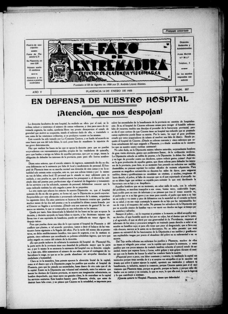 Miniatura de El Faro de Extremadura del 14 de enero de 1935, nº 227