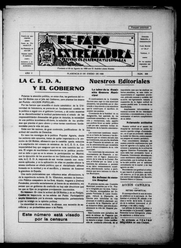 Miniatura de El Faro de Extremadura del 21 de enero de 1935, nº 228