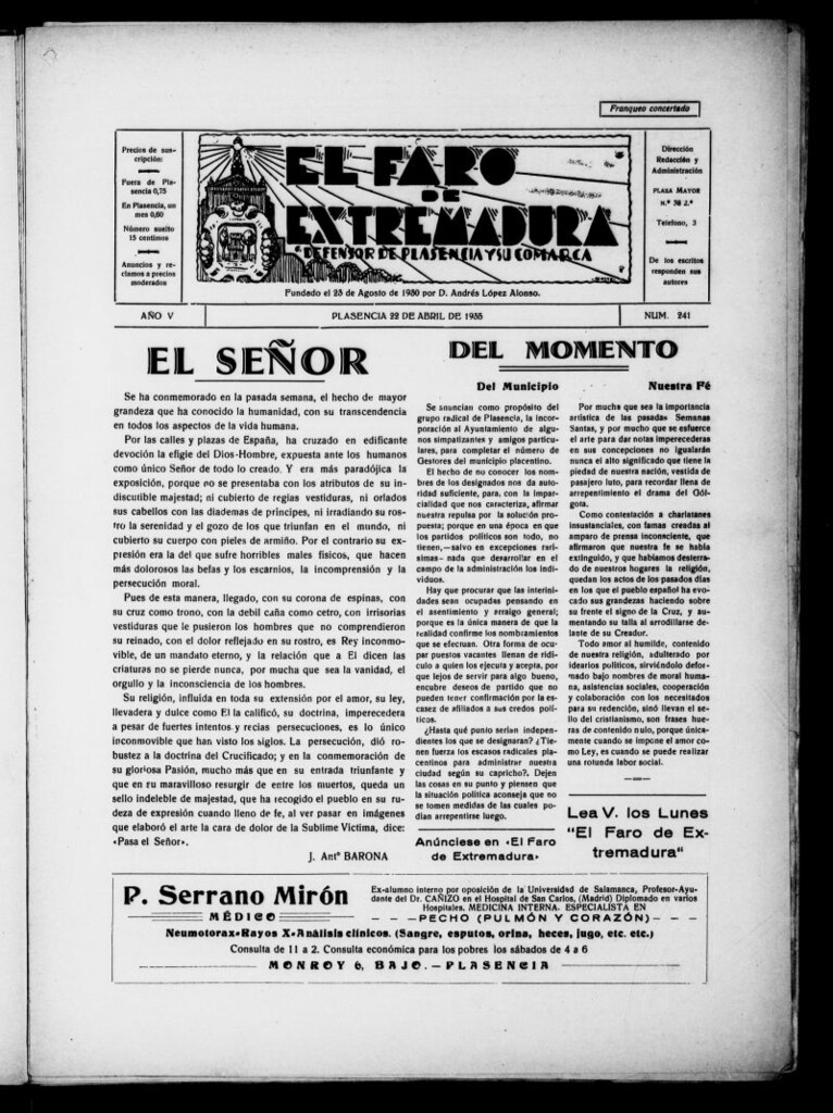 Miniatura de El Faro de Extremadura del 22 de abril de 1935, nº 241