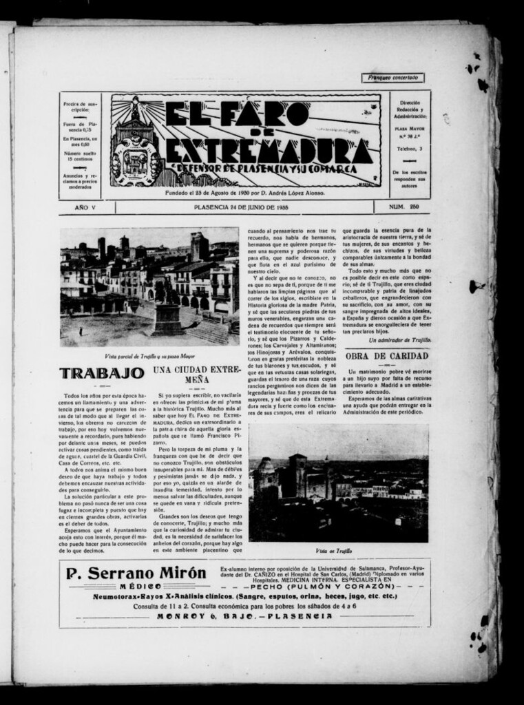 Miniatura de El Faro de Extremadura del 24 de junio de 1935, nº 250