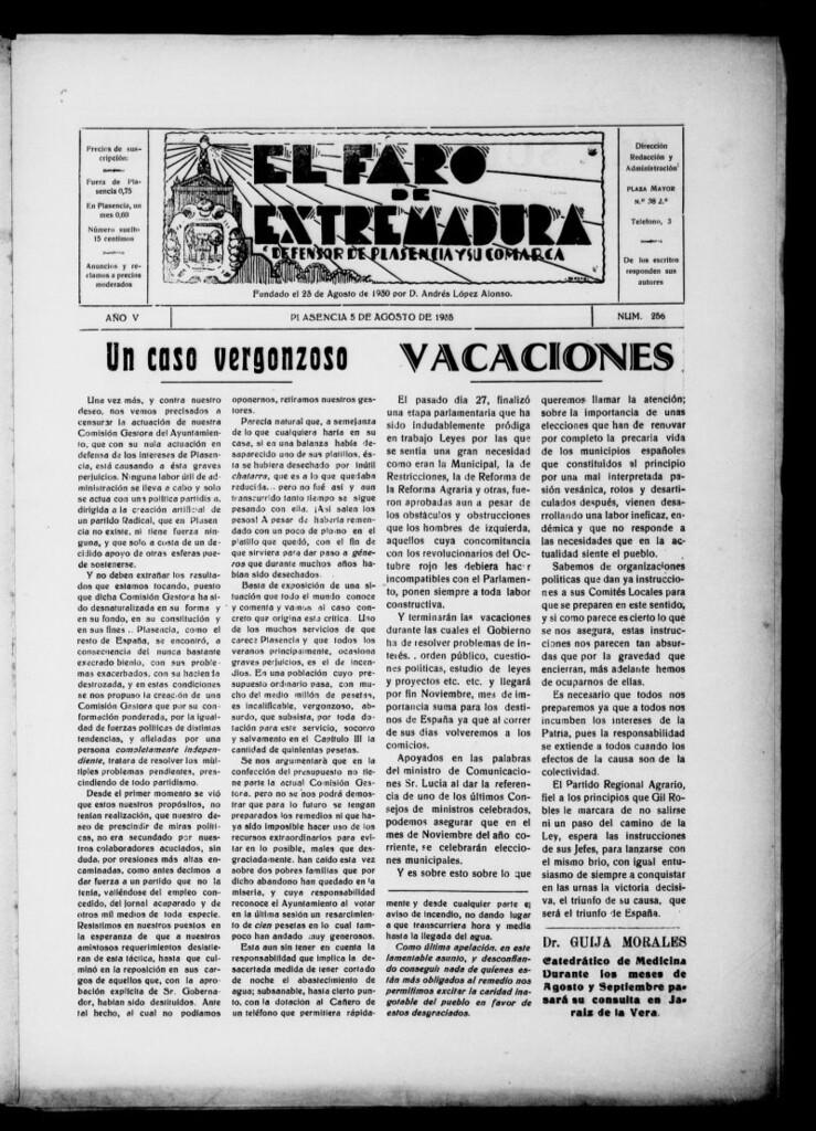 Miniatura de El Faro de Extremadura del 5 de agosto de 1935, nº 256